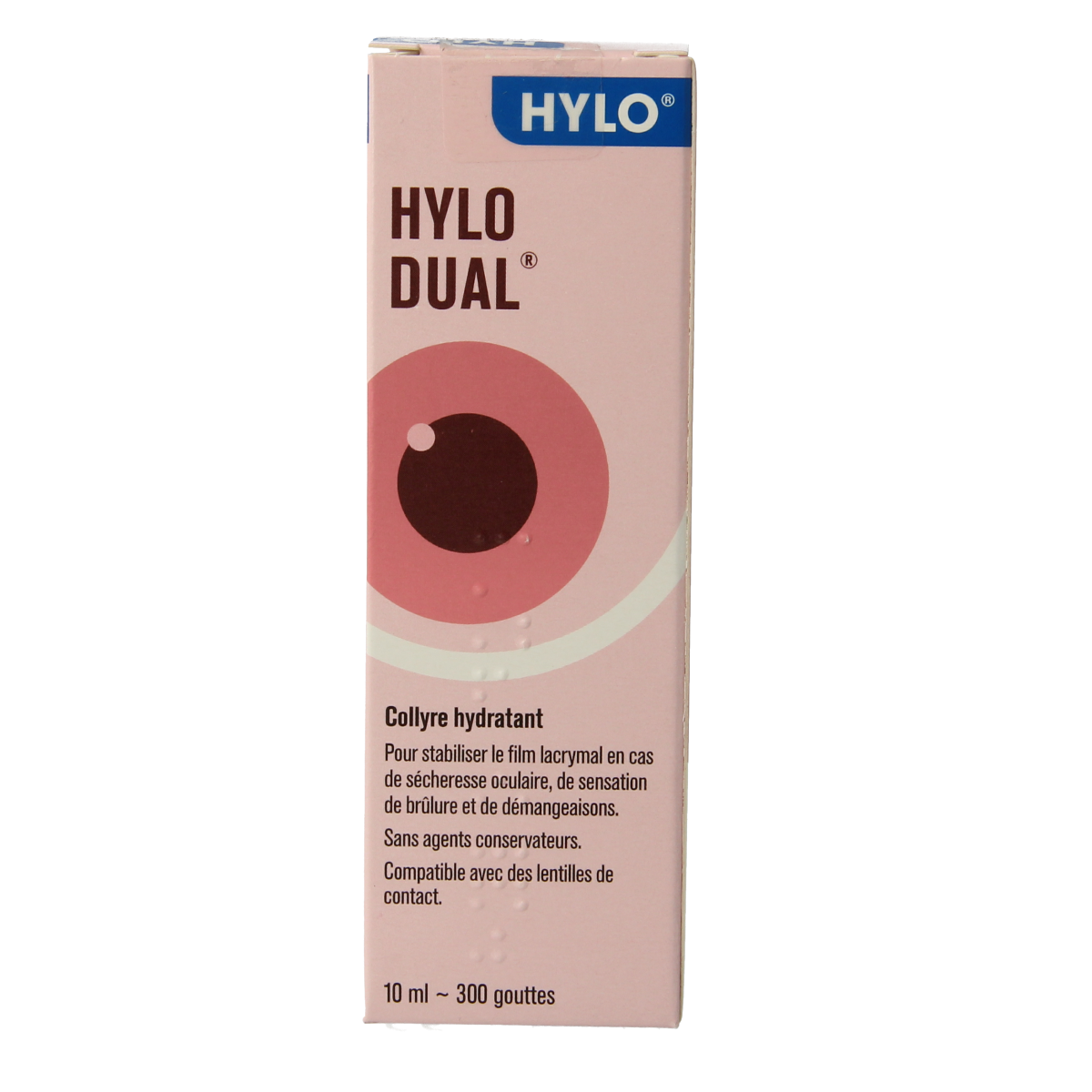 Hylo Dual eye drops in a 10ml bottle, designed for eye care and hydration, from the Hylo brand.
