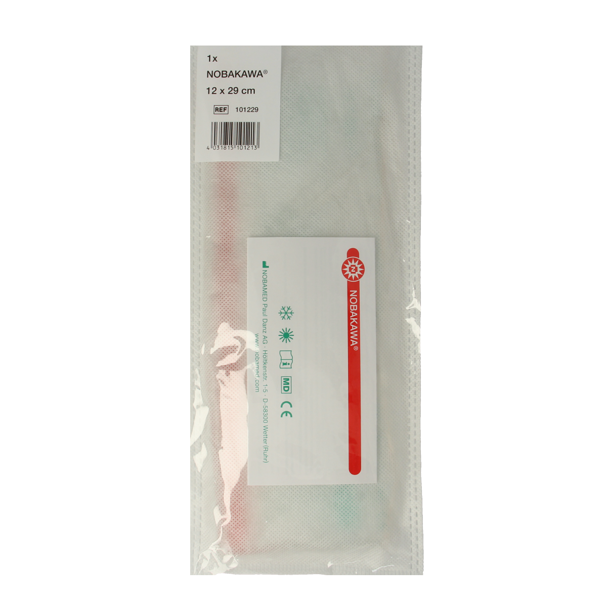 Nobakawa warm and koud kompres, 12x29cm, soft fabric with heating and cooling features for pain relief and comfort.