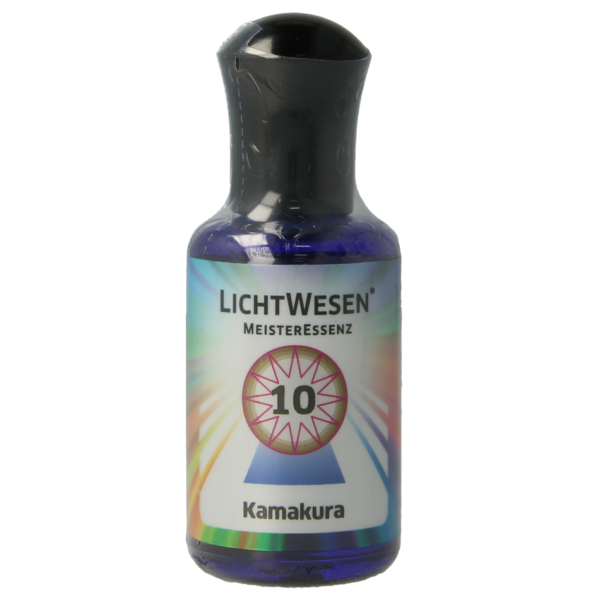 Lichtwesen Kamakura olie bottle, 30ml, with label showing spiritual symbolism and product details in a clear image.