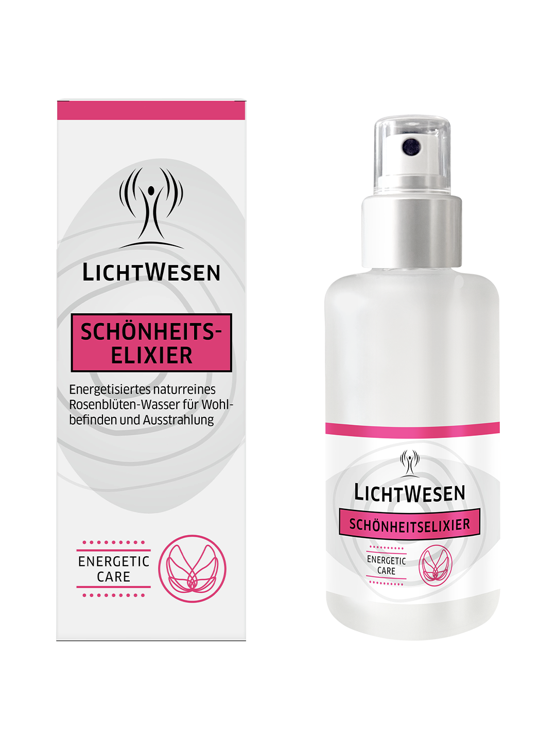Lichtwesen Schoonheidselixer gezichtstonic bottle, 100ml, with elegant label, for spiritual skincare and facial refreshing.
