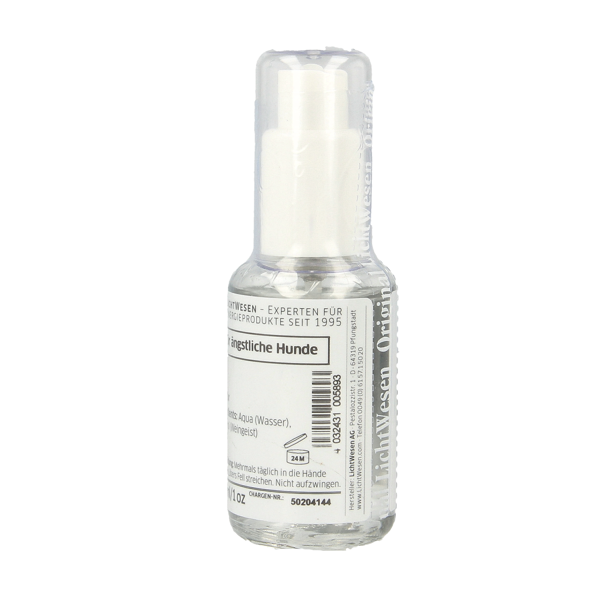Lichtwesen Geen angst hond dierenverzorging spray bottle, 30ml, designed to reduce anxiety in dogs.