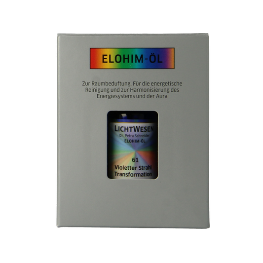 Lichtwesen Elohim olie transformatie violet bottle, 10ml, with spiritual symbolism and vibrant violet packaging.