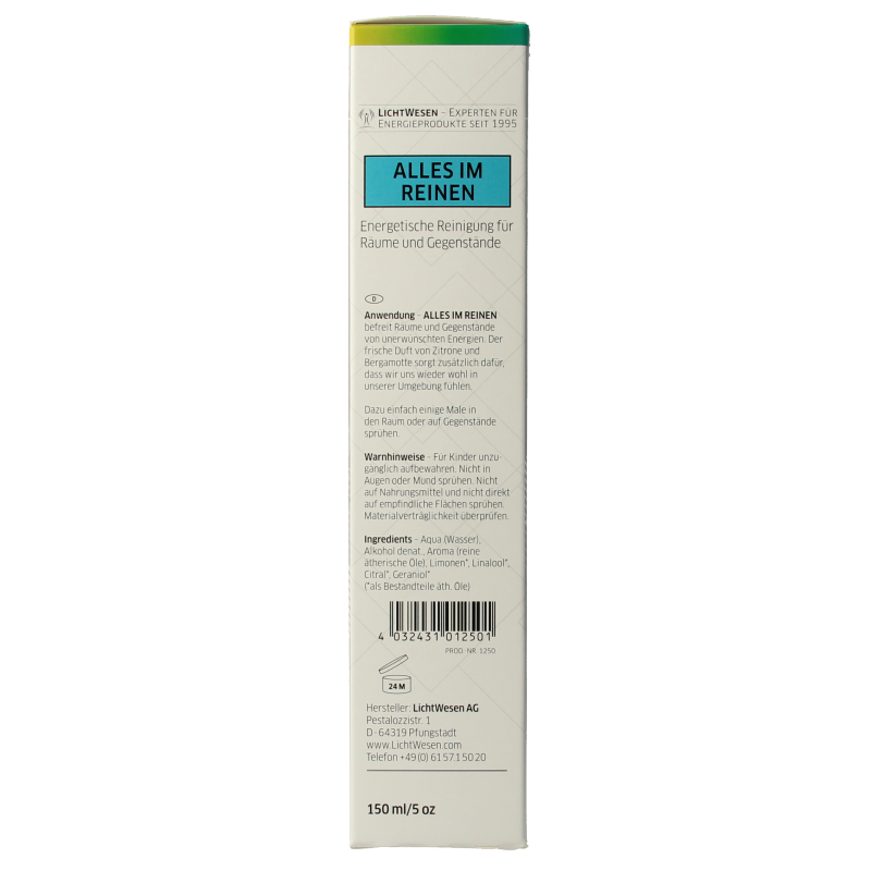 Lichtwesen energetische reinigingsspray in 150ml bottle, spiritual cleansing spray for positive energy and harmony.