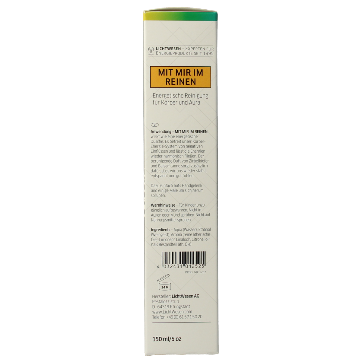 Lichtwesen energetische reinigingsspray met mij in het reine, 150 ml, spirituele spray voor energetische reiniging en balans.