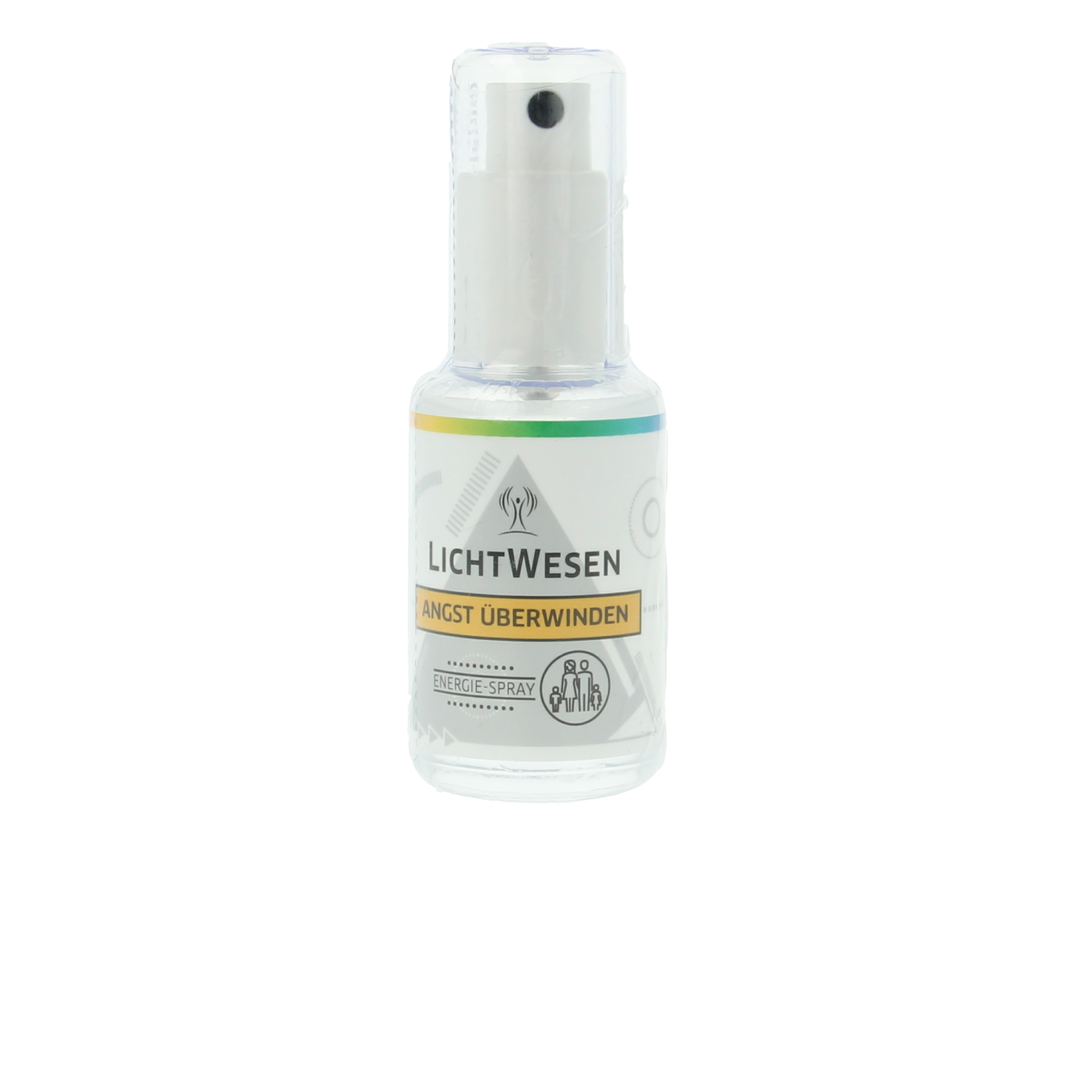 Lichtwesen Angst overwinnen energiespray 30ml bottle with spiritual symbols, designed to help overcome fear and promote positive energy.