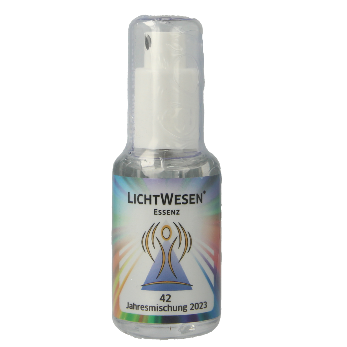 Lichtwesen Jaarmix 2023 tinctuur in 30ml bottle, spiritual supplement with colorful label and dropper cap.