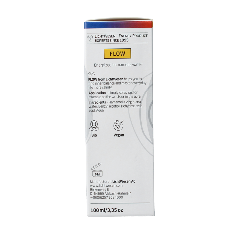 Lichtwesen Flow gezichtstonic spray in 100ml bottle, hydrating facial mist for skincare, with a clean, minimalist design.
