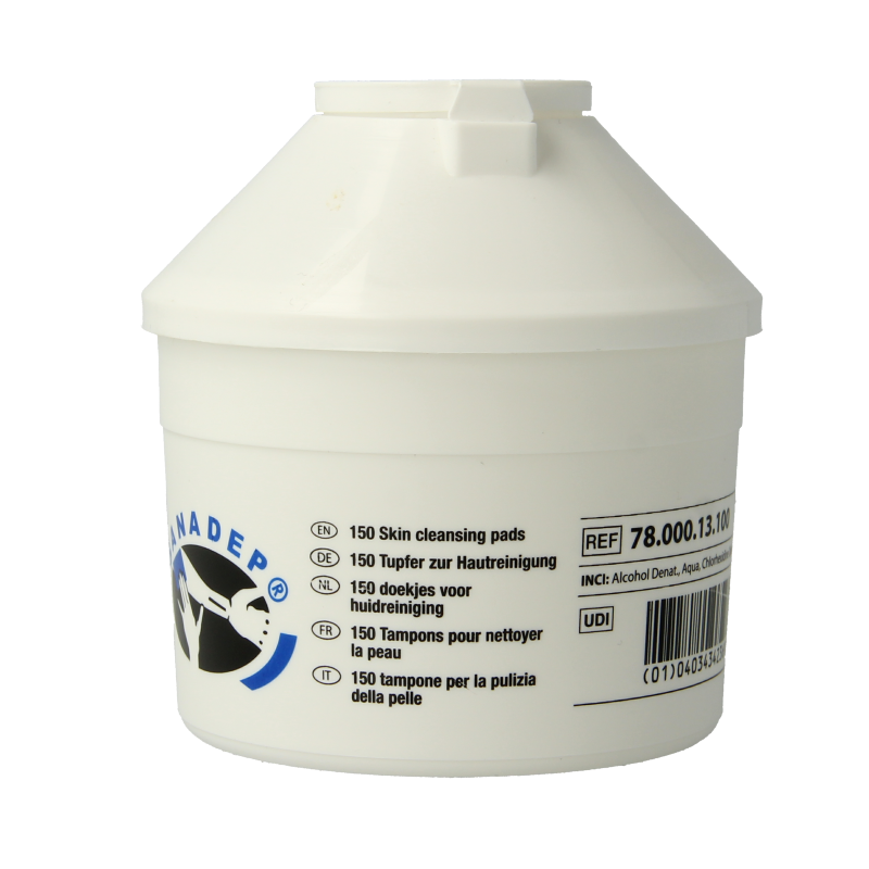 Microtek Sanadep 0.5% disinfectant swabs, 150 pieces, used for cleaning and sanitizing surfaces and skin.