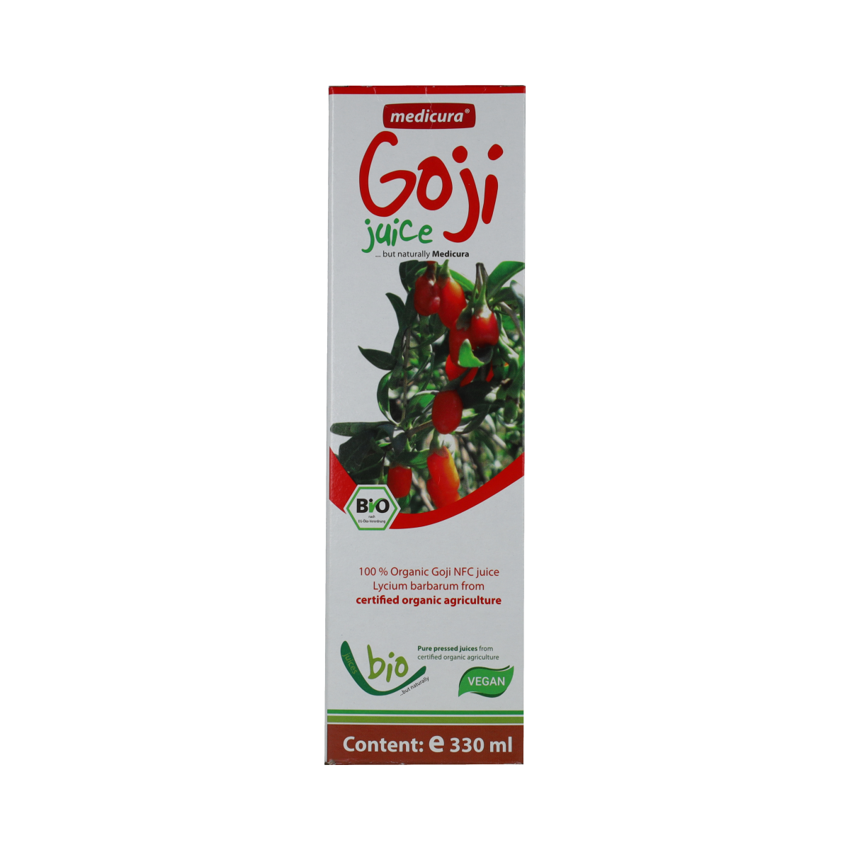 Medicura Goji 100% sap bio in 330ml bottle, organic goji berry juice from the beverage and juice category.