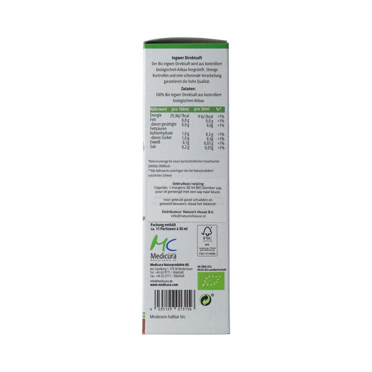Medicura Gember 100% sap Bio 330.00 Milliliter