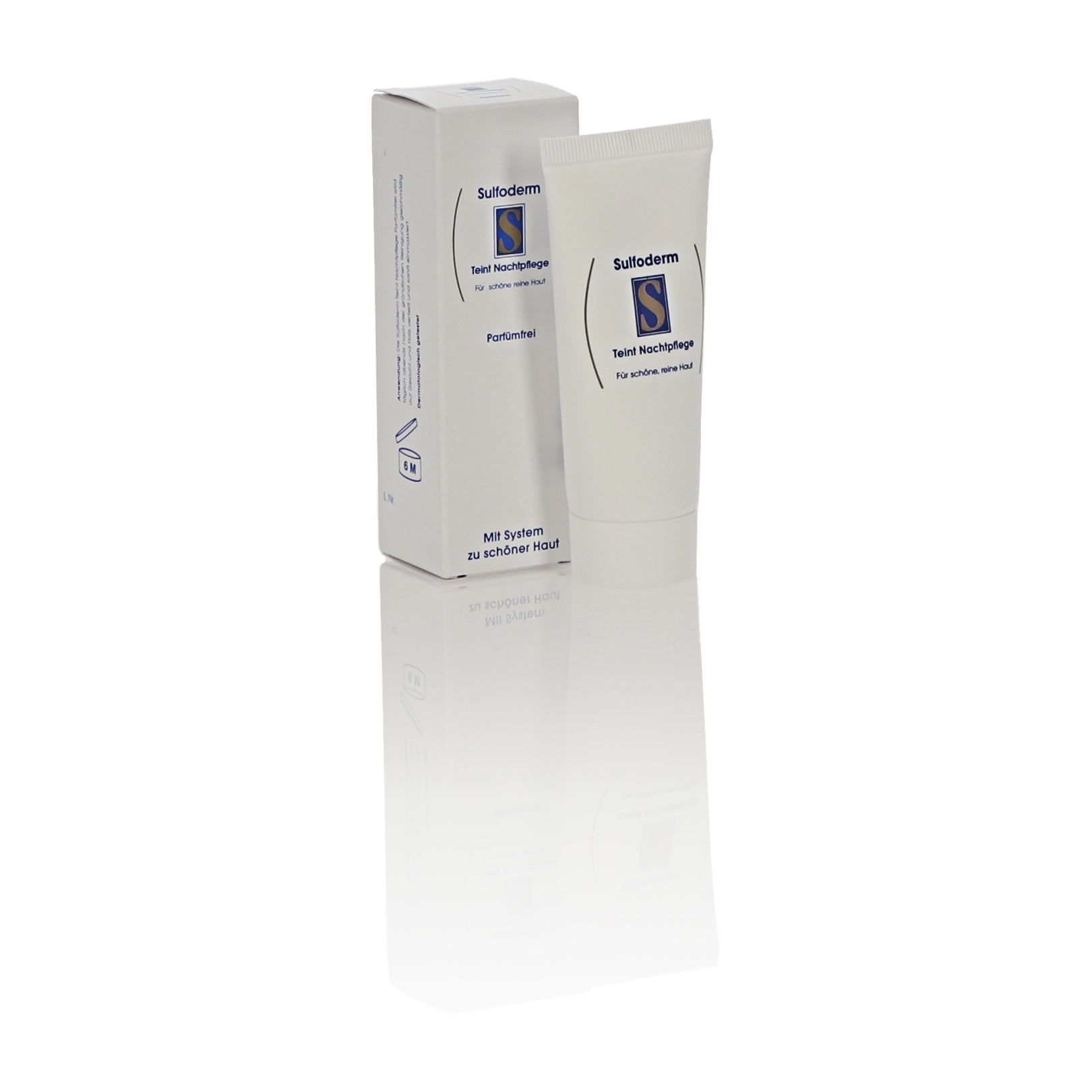 Sulfoderm S teint nighttime care make-up tube, 40ml, with a sleek design, suitable for skin nourishment and evening skincare.