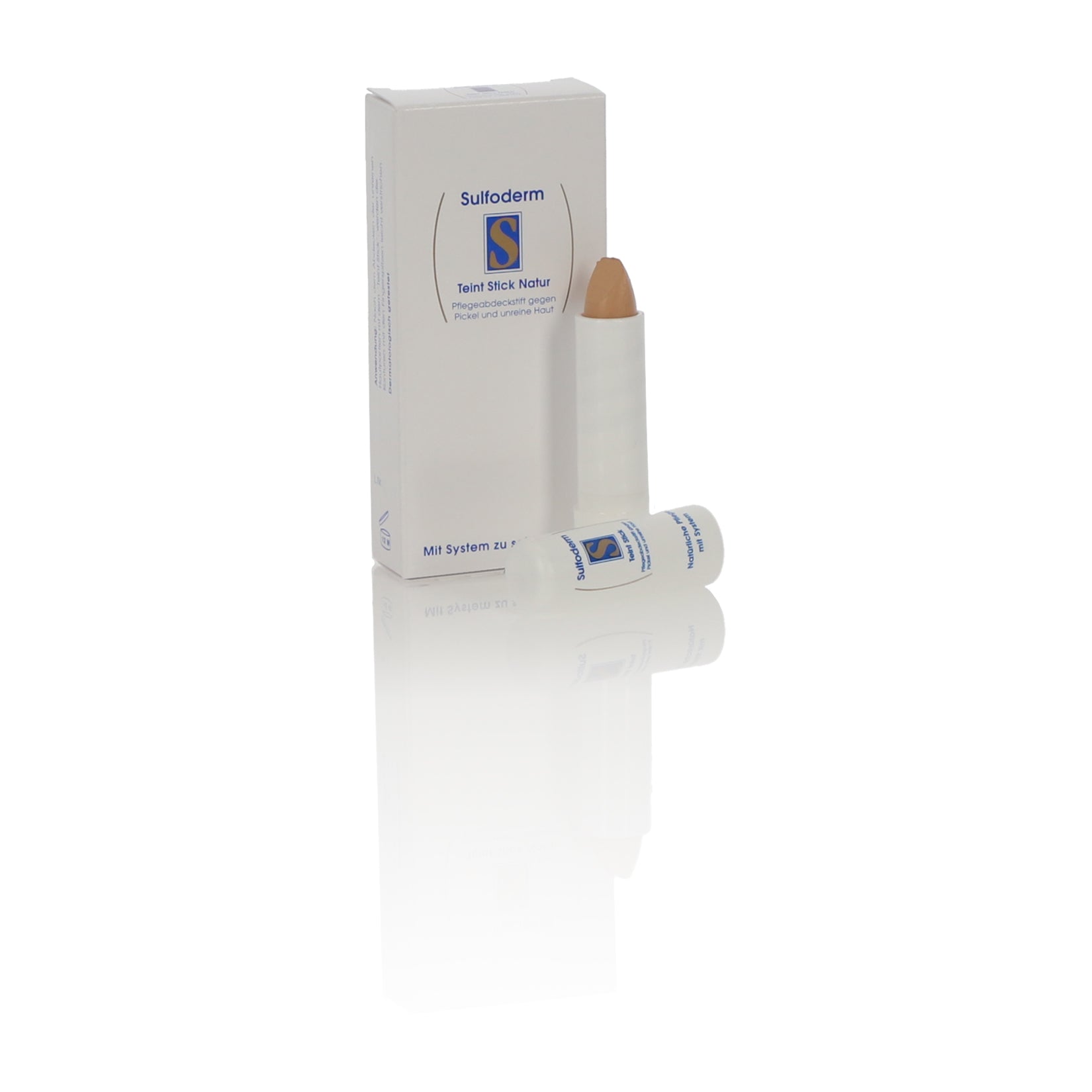 Sulfoderm S Teint Stick naturel makeup stick in shade 1.00, showing the beige-colored product with a sleek design.
