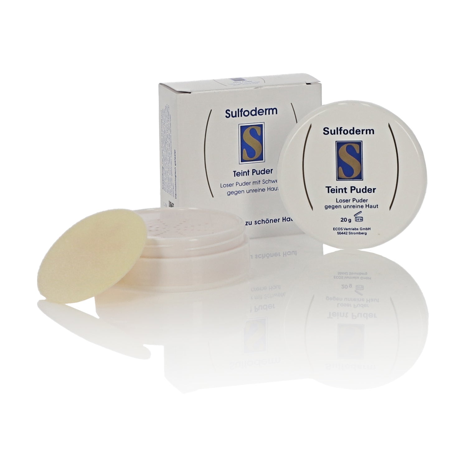 Sulfoderm S teint powder in 20g, a natural makeup product with a smooth, blended appearance on skin.