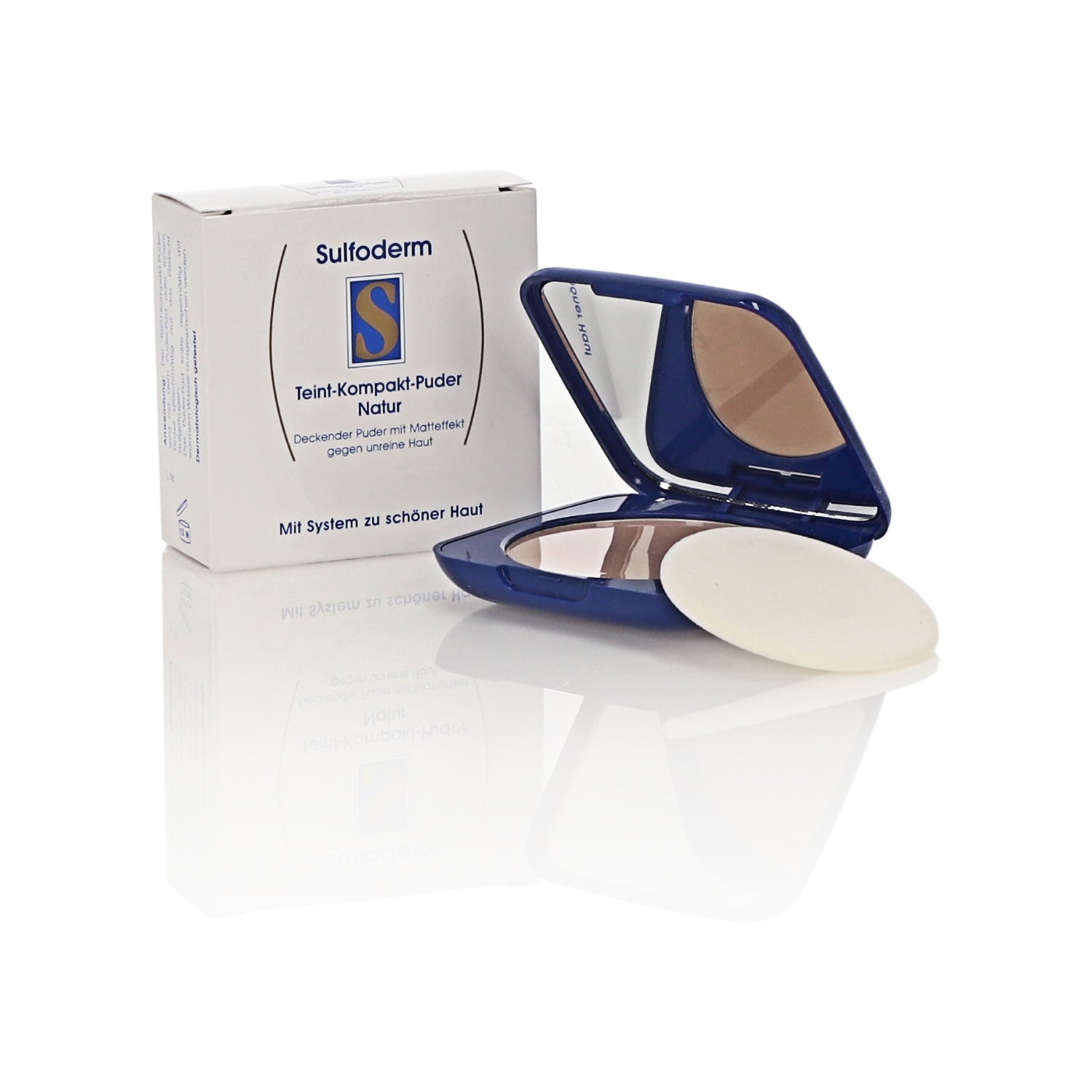 Sulfoderm S teint compact powder in natural shade, 10g, makeup product with pressed powder and smooth finish.