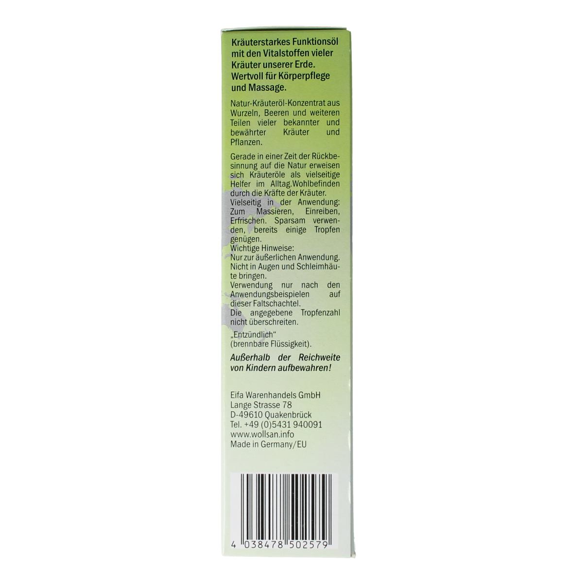 Natures House 110 Kruidenolie 100ml herbal body oil in a clear glass bottle with a black cap, labeled for body care.