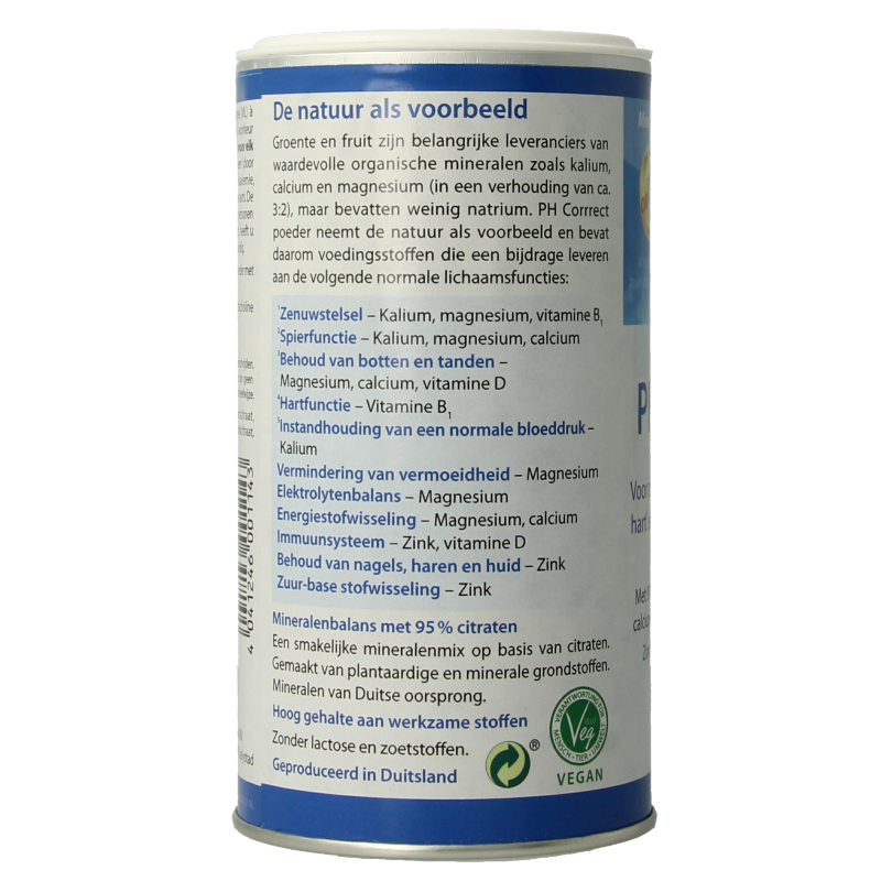 Dr. Jacob's PH Correct Powder, 300g, mineral blend for pH balancing, in a resealable container with a white label and measuring scoop.