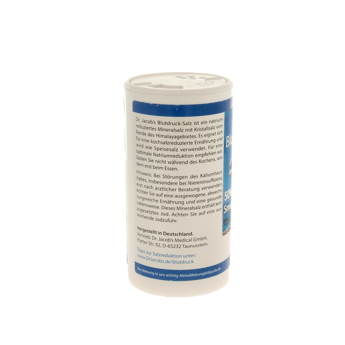 Dr. Jacob's Basisch bloeddrukzout mineralen enkel container, 250 grams, showing the label and packaging of the mineral salt.