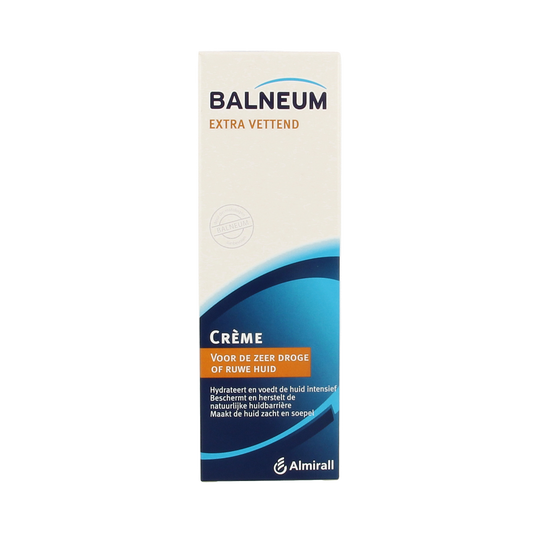 Balneum Creme extra vettend body moisturizer in 75ml tube, nourishing and hydrating for dry skin.