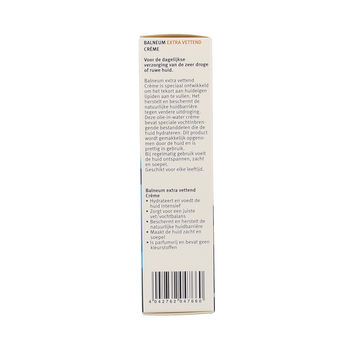 Balneum Creme extra vettend body moisturizer in 75ml tube, hydrating and nourishing skincare for dry skin.