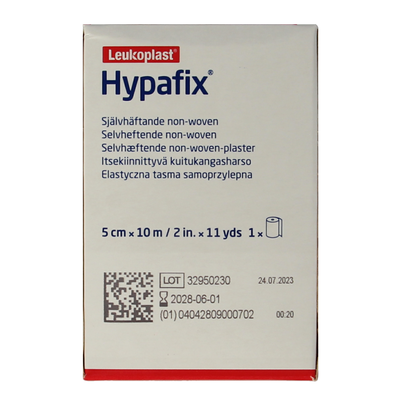 Hypafix hypoallergenic adhesive tape 10m x 5cm, medical dressing tape for secure wound coverage, shown in the product image.