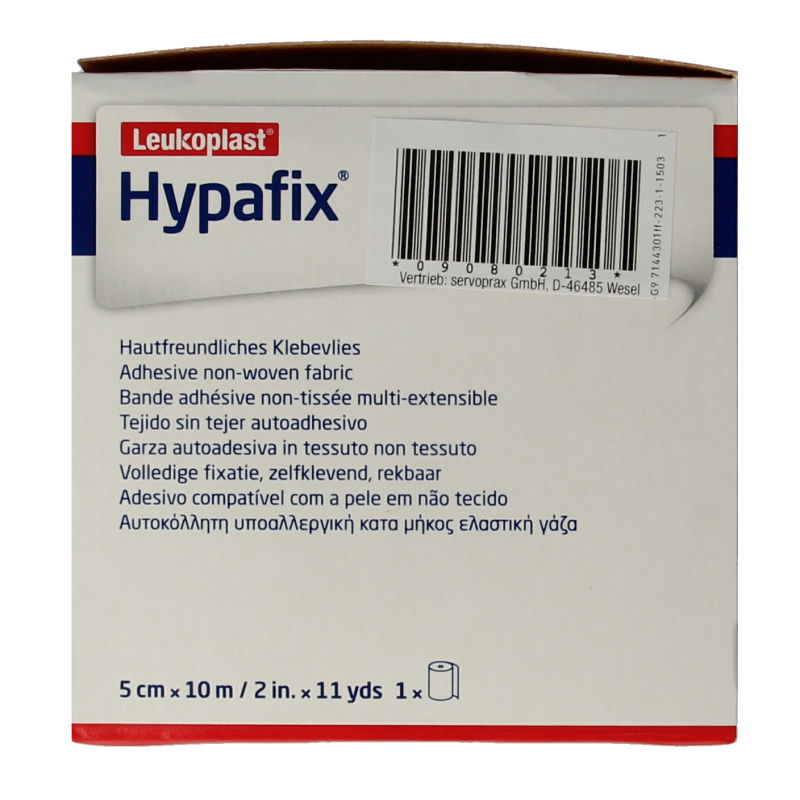 Hypafix hypoallergenic adhesive tape 10m x 5cm, medical dressing support, displayed on a clean surface.