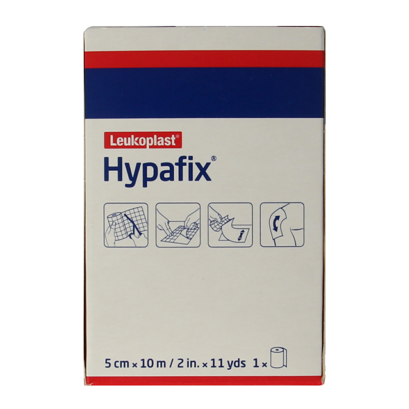 Hypafix hypoallergenic adhesive tape 10m x 5cm, flexible medical tape for secure wound and dressing fixation.