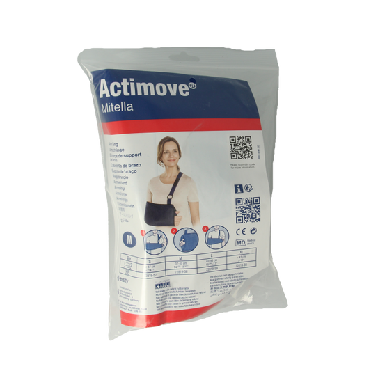 Actimove Mitella size M, a supportive shoulder bandage, shown on a plain background, designed for arm and shoulder support.