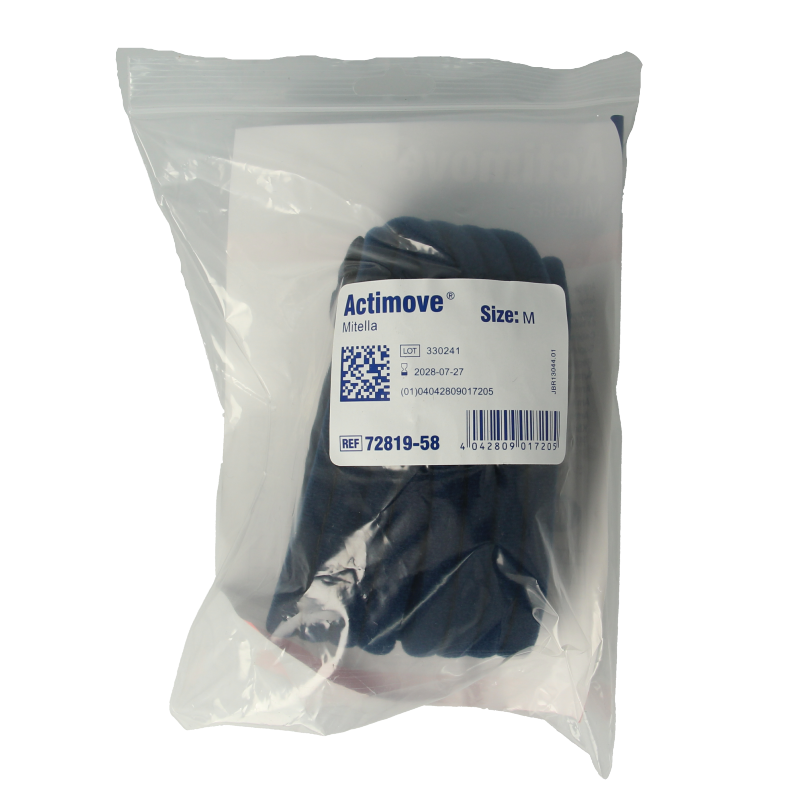 Actimove mitella bandage in size M, white fabric support for shoulder injuries, displayed on a plain background.