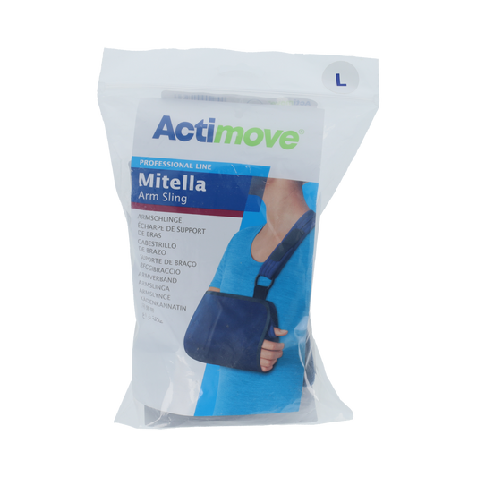 Actimove Mitella size L bandage for shoulder support, shown in the image with soft fabric and adjustable strap.