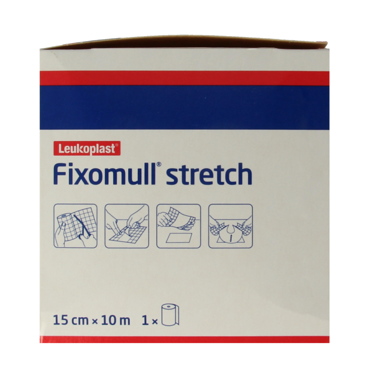 Fixomull Stretch elastic adhesive bandage, 10m x 15cm, for wound dressing and compression, by Fixomull.
