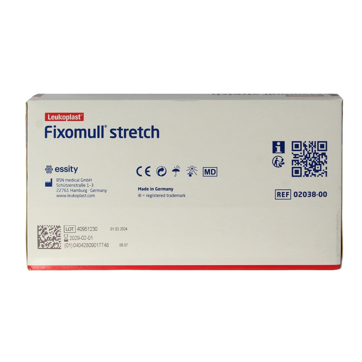 Fixomull Stretch adhesive medical bandage, 10m x 15cm, sterile wound dressing for quick, secure support.