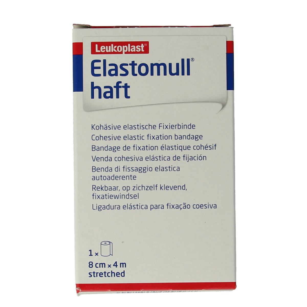 Elastomull Fixatiewindsel haft, 4m x 8cm, elastic wound dressing from Elastomull, shown in the image.