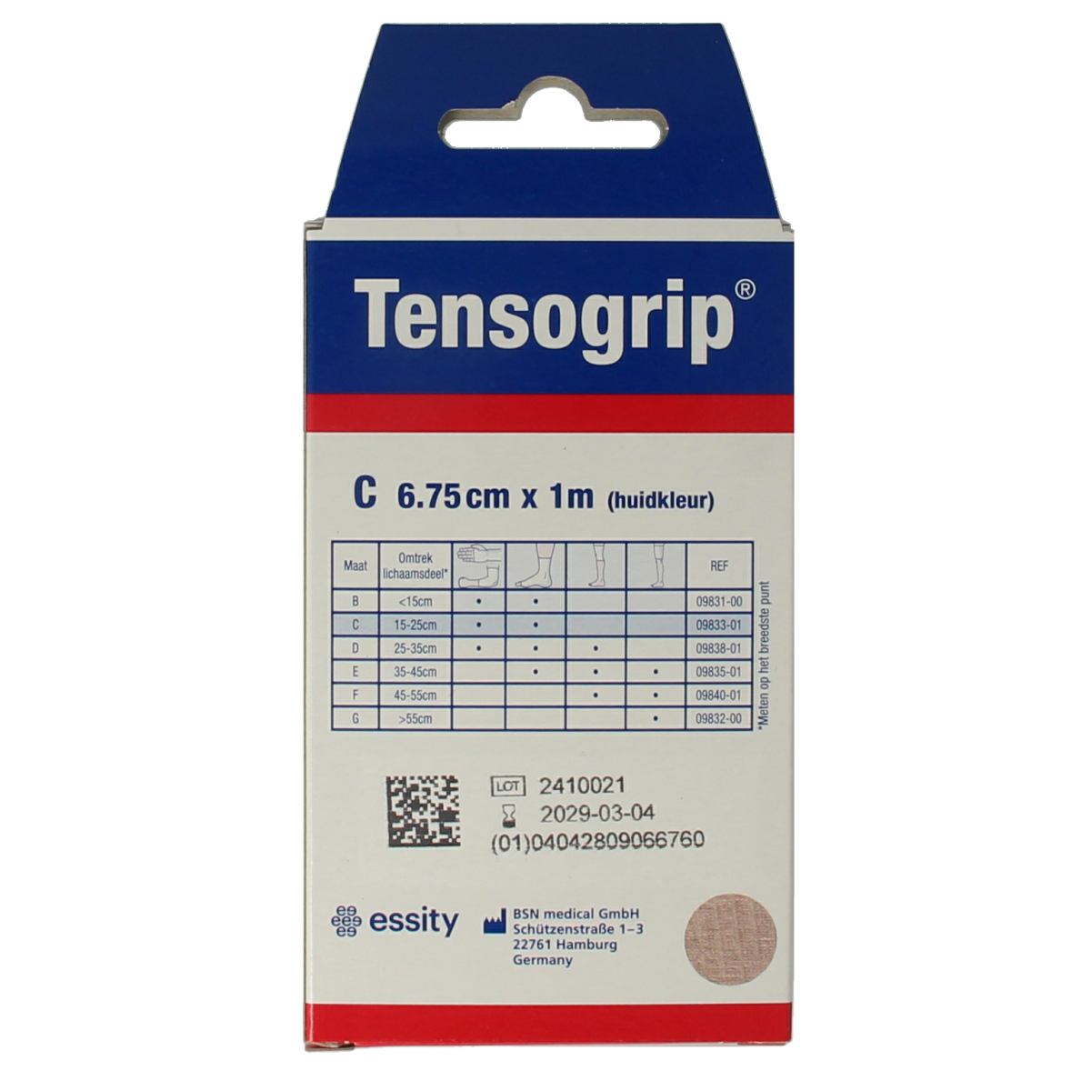 Tensogrip elastic tubular bandage in skin color, 1 meter long and 6.75 cm wide, for support and compression.
