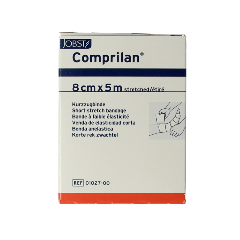 Comprilan brand short elastic bandage, 5m x 8cm, wound dressing, medical compression wrap, for supporting and securing injuries
