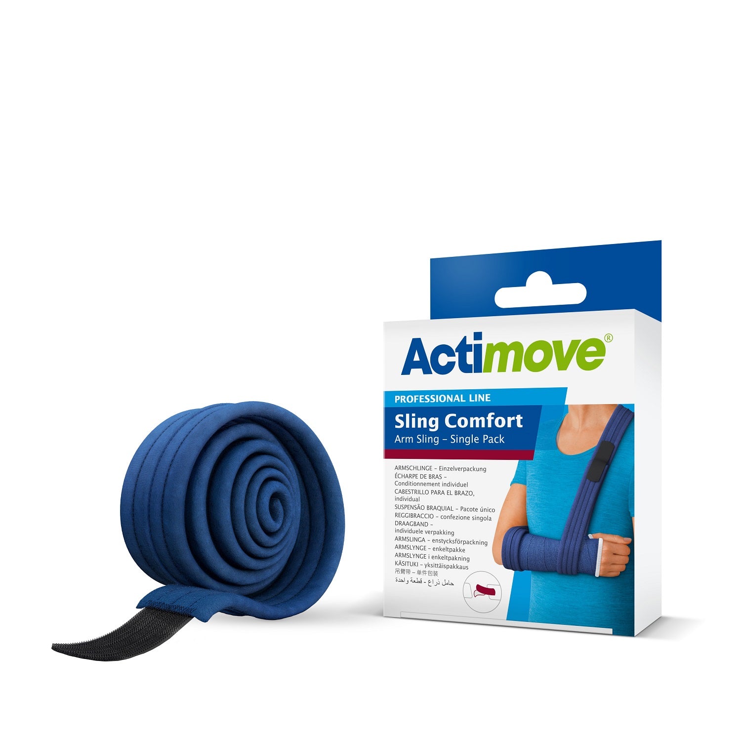 Actimove sling bandage 5.5cm x 1.7m, white elastic medical bandage for support and compression.