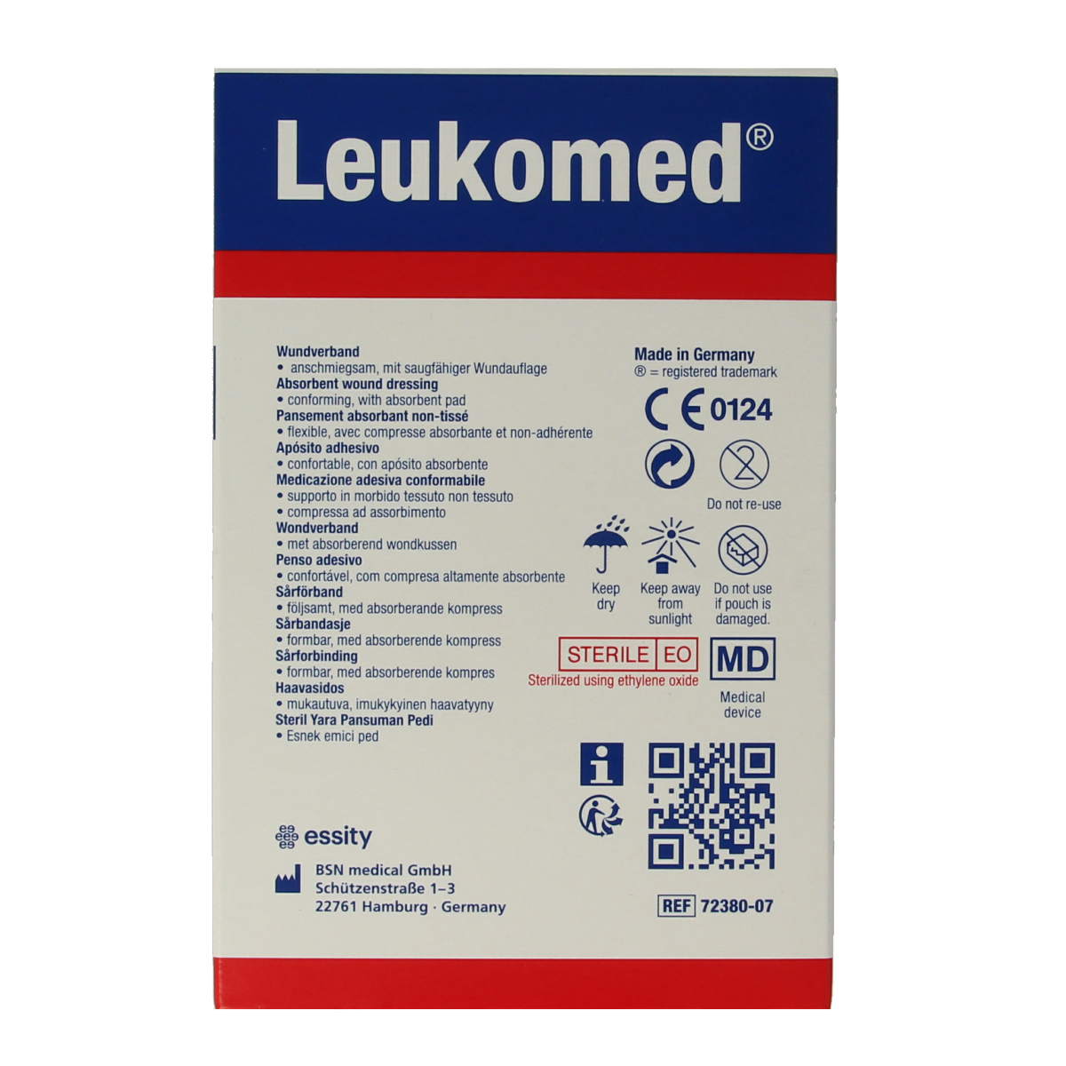 Sterile Leukomed Wondverband in 7.2 x 5 cm, pack of 5, designed for wound care and protection.