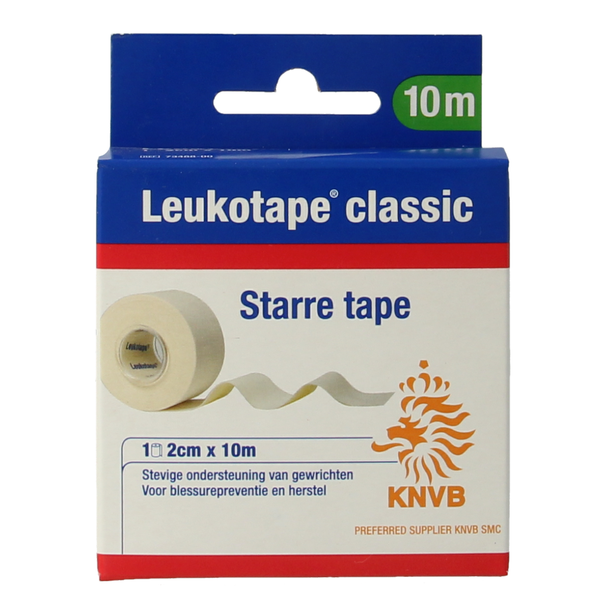 Leukotape Classic 2cm x 10m strong athletic tape for support and injury prevention, shown unrolled on a neutral background.