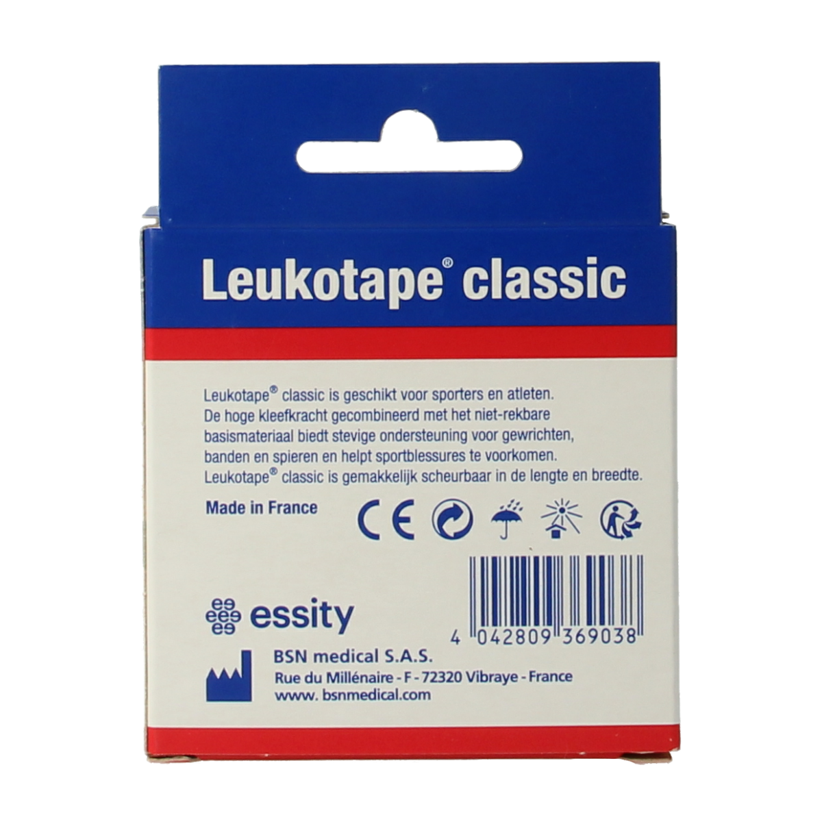Leukotape Classic 2cm x 10m rigid sports tape, shown coiled for support and injury prevention.