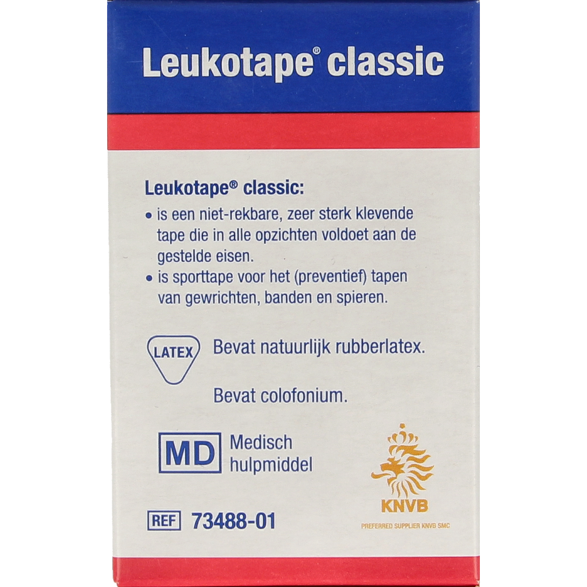 Leukotape Classic 3.75cm athletic tape roll for sports injuries and support, displayed in the product image.