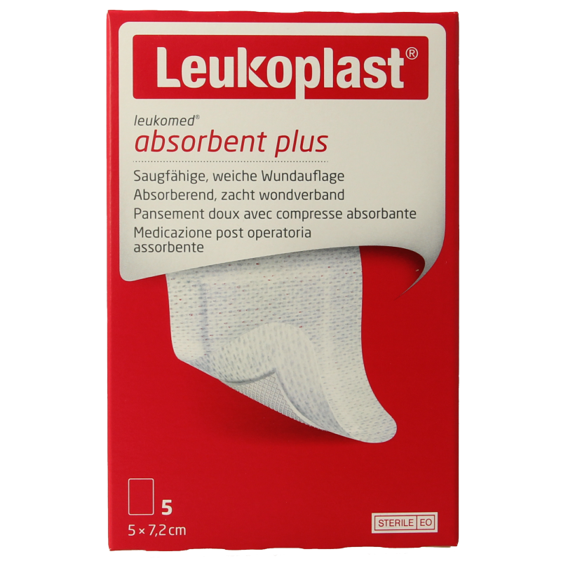 Leukoplast wound dressing patches, 7.2 x 5cm, 5-pack, adhesive plasters and tape for wound care by Leukoplast.