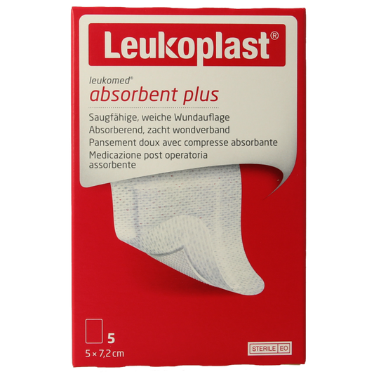 Leukoplast wound dressing patches, 7.2 x 5cm, 5-pack, adhesive plasters and tape for wound care by Leukoplast.