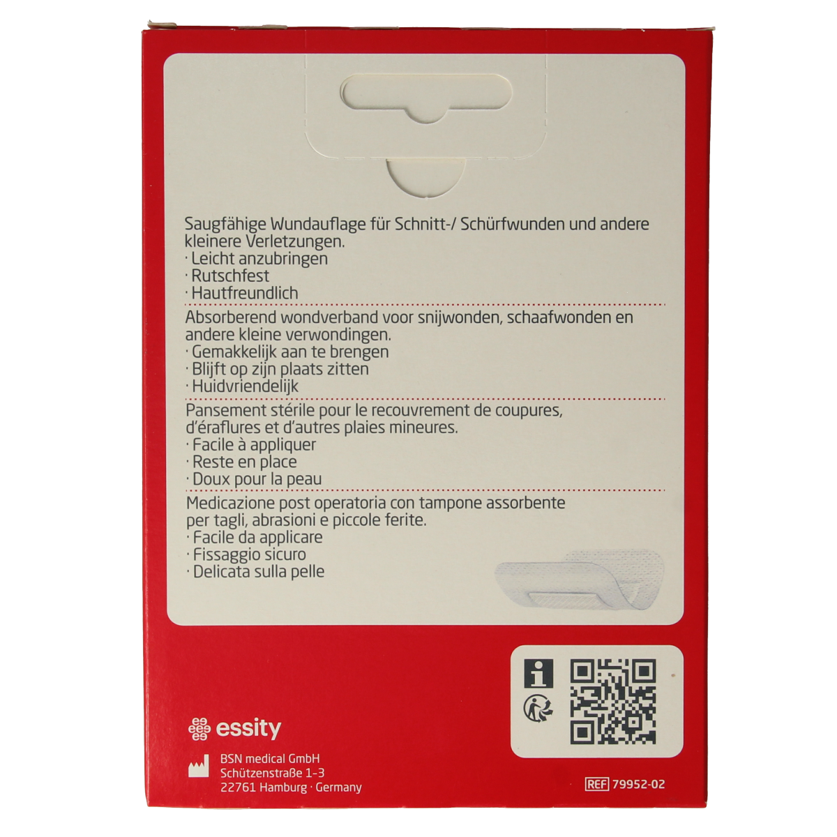 Sterile Leukomed wound dressing in 8x10cm size, shown in a box with five adhesive wound covers.