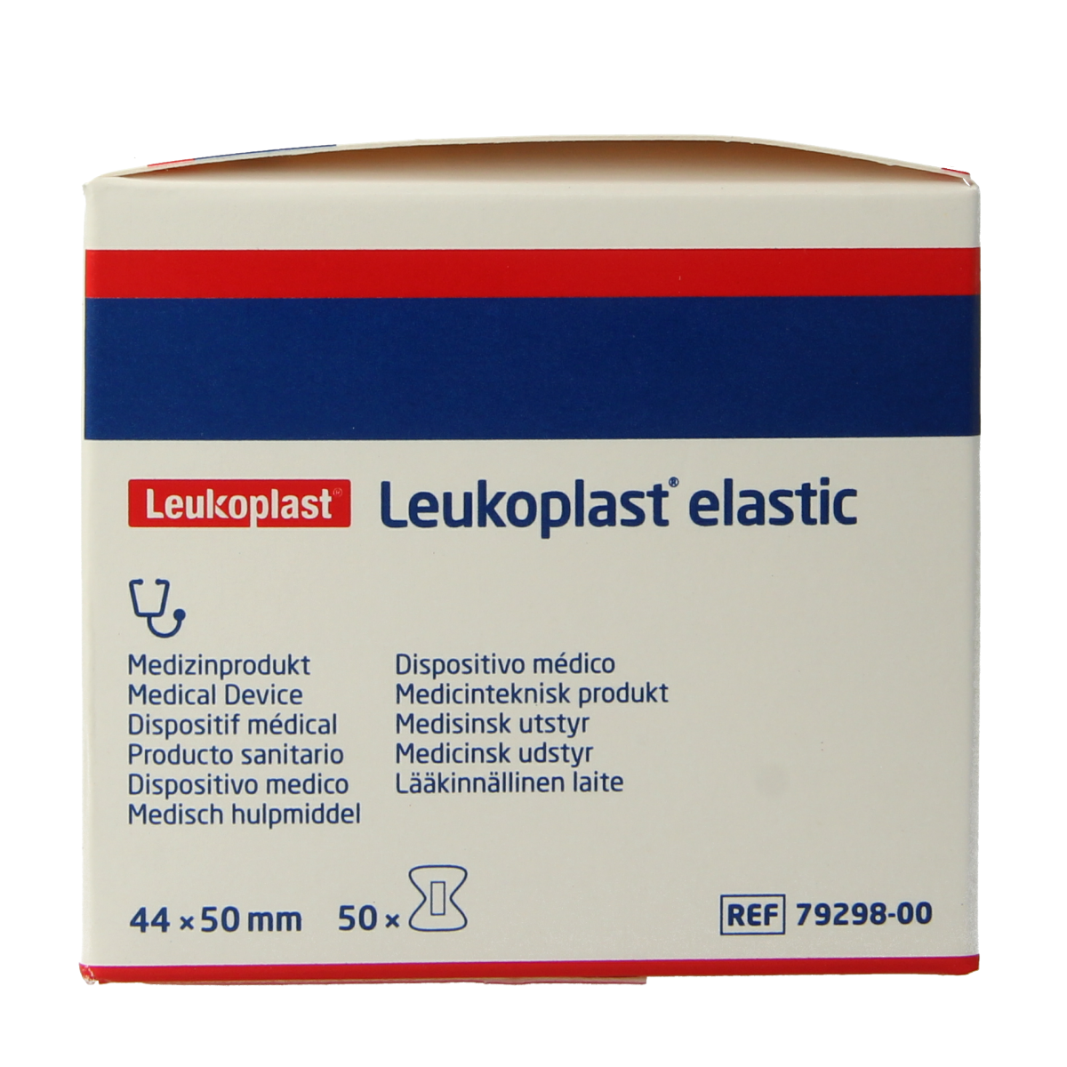 Leukoplast finger top bandages 44x50mm, pack of 50, for wound dressing and protection on skin.