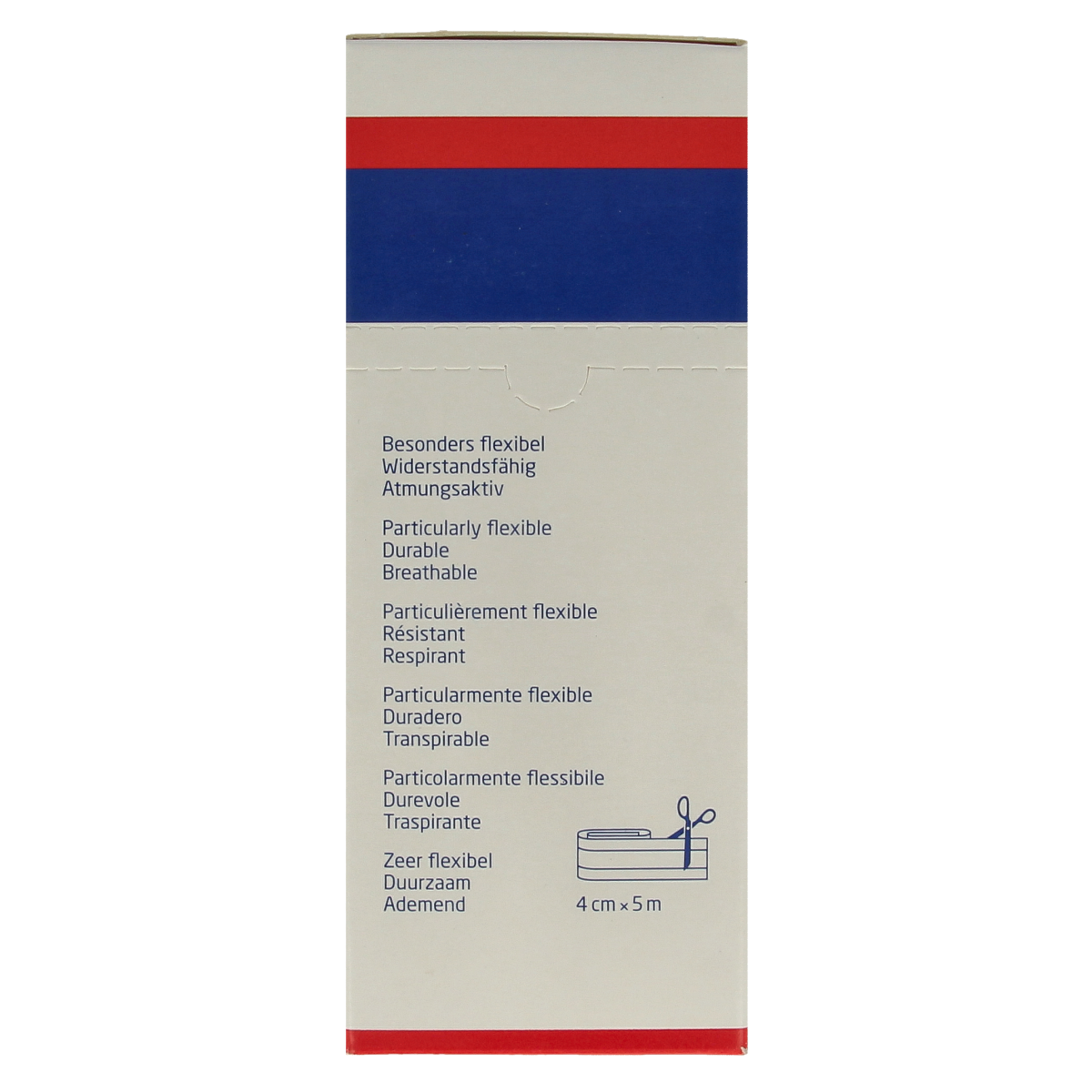 Leukoplast Elastic wound dressing tape 5m x 4cm, flexible adhesive bandage for wound care, shown in the image.