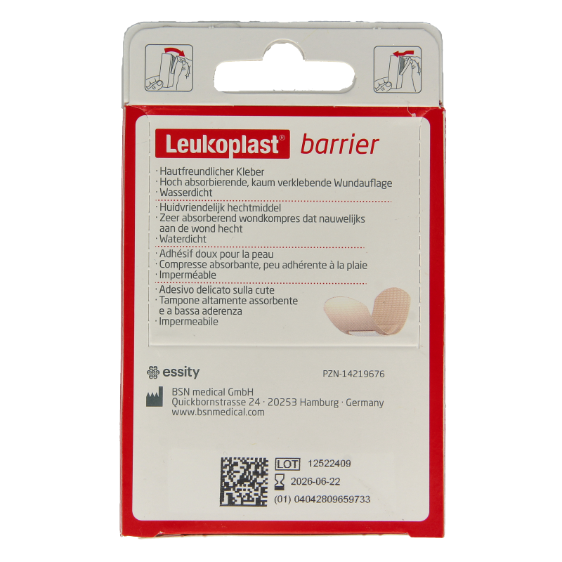 Leukoplast Barrier 22x72mm adhesive wound dressing in a roll, designed for skin protection and healing.