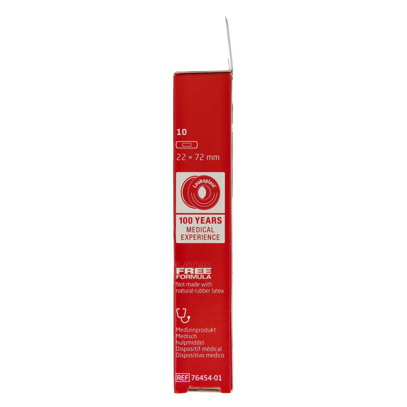 Leukoplast Barrier 22x72mm sterile wound dressing strip on a white background, designed for skin protection and wound care.