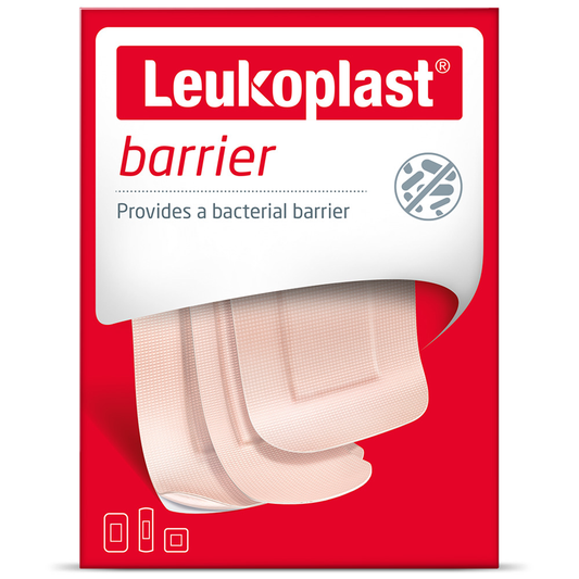 Leukoplast Barriere pleister mix with 20 adhesive bandages for skin protection and wound care in a variety of sizes.