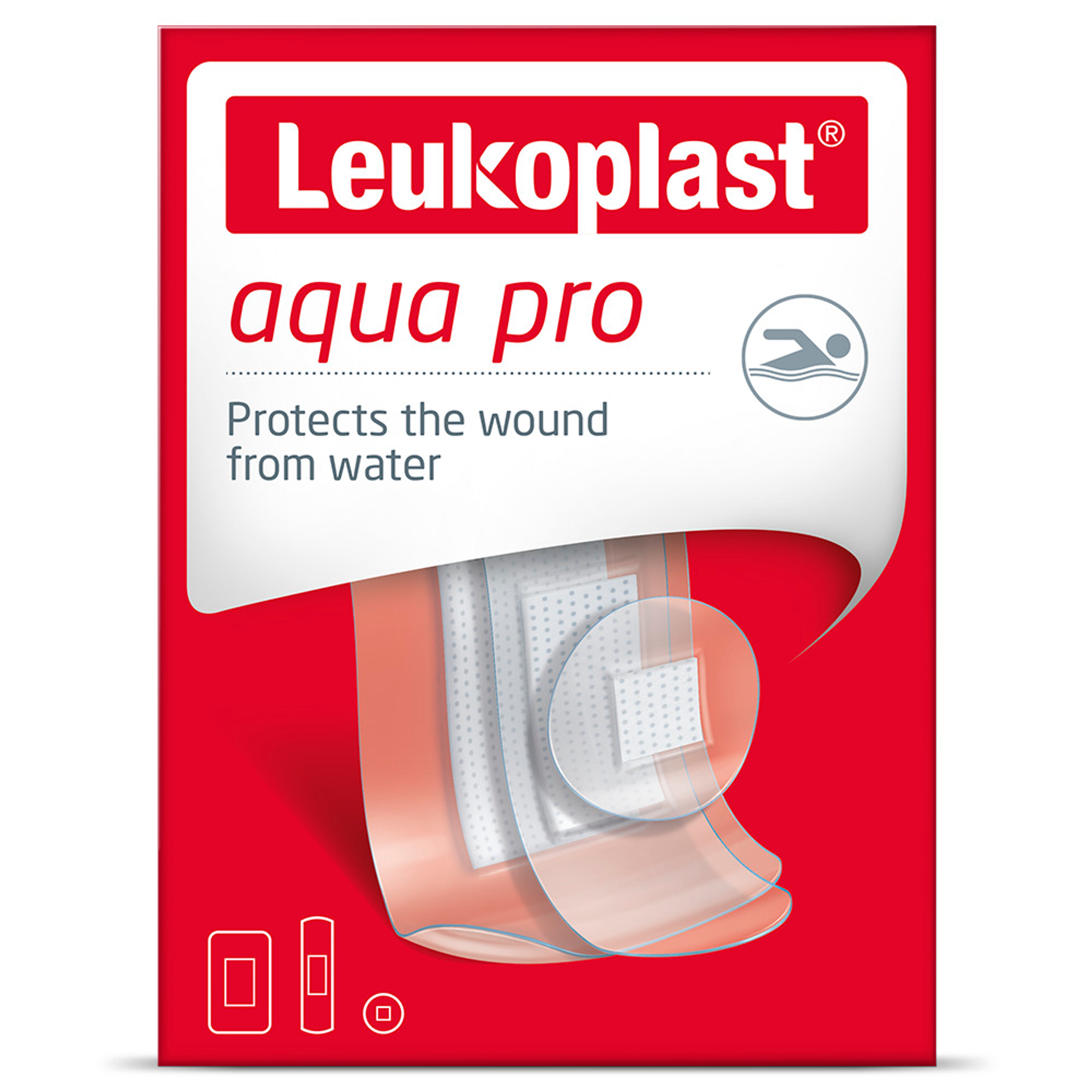 Leukoplast Aqua Pro mix adhesive bandages and tape pack with 20 pieces, waterproof medical plasters from Leukoplast.