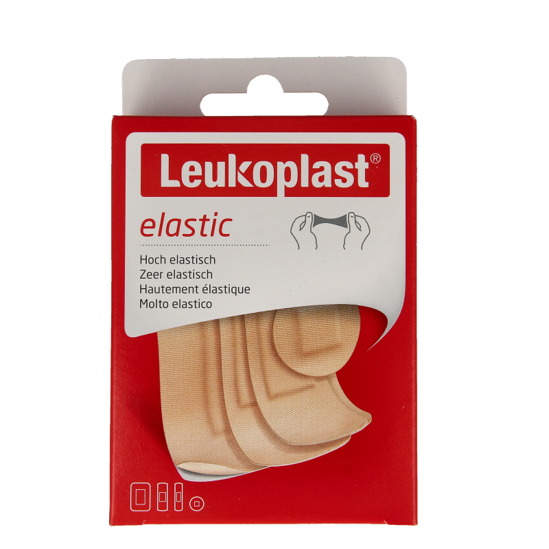 Leukoplast elastic mix bandages and tapes, pack of 40, flexible adhesive plasters for wound coverage and skin protection.