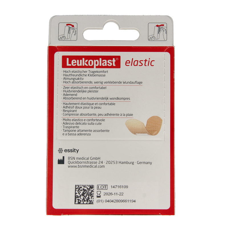 Leukoplast elastic bandages and tapes, 40-piece set, flexible medical adhesive strips for wound care.